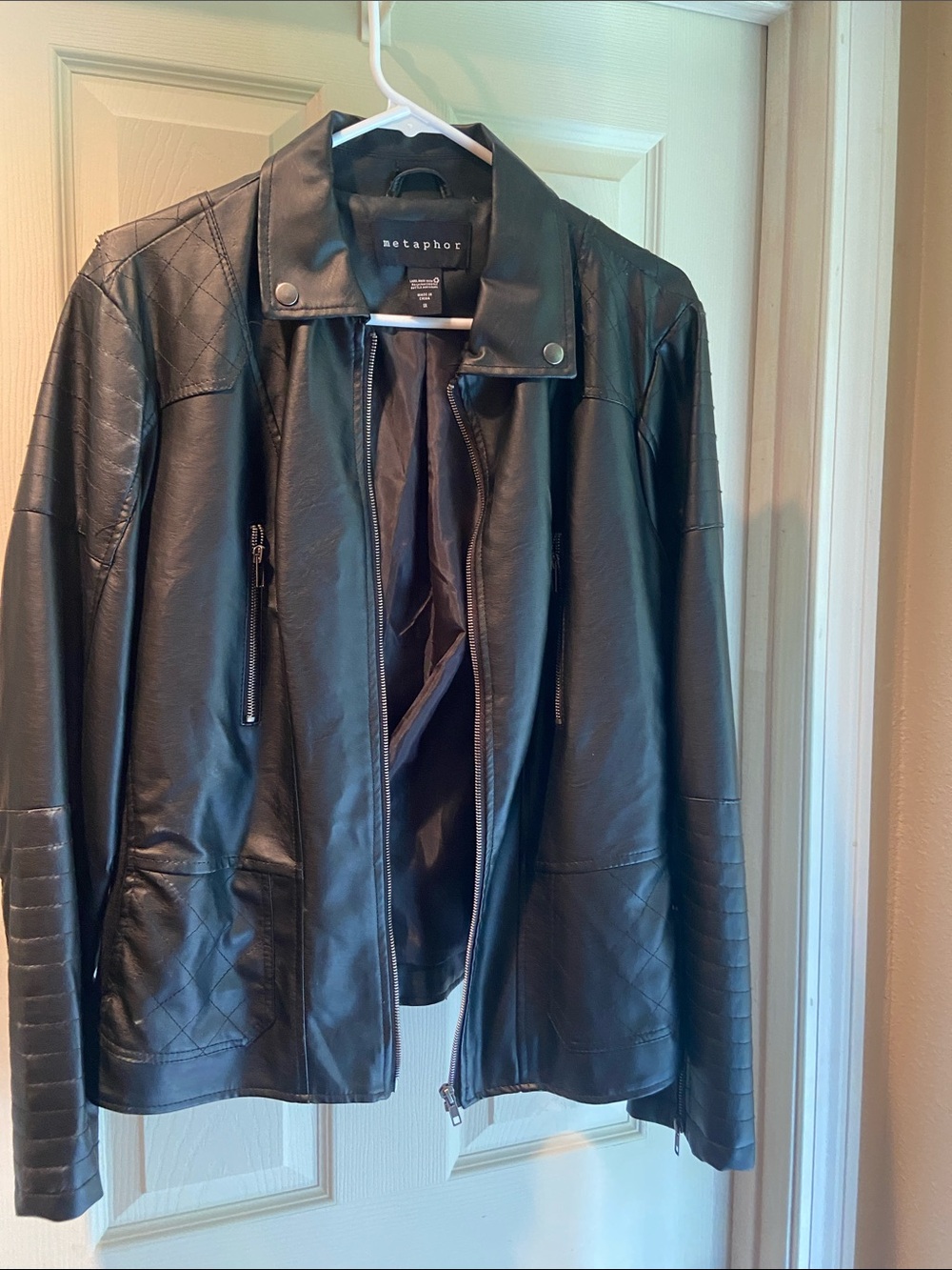 Metaphor Black Faux Leather Bomber-Style Jacket